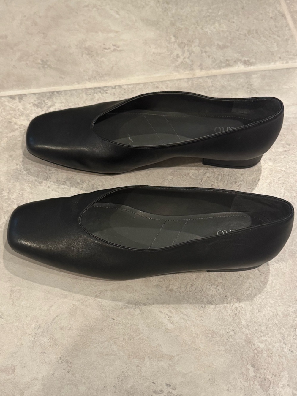 Franco Sarto Damona Leather Square Toe Modern Low Heel Flats Black Size 9.5